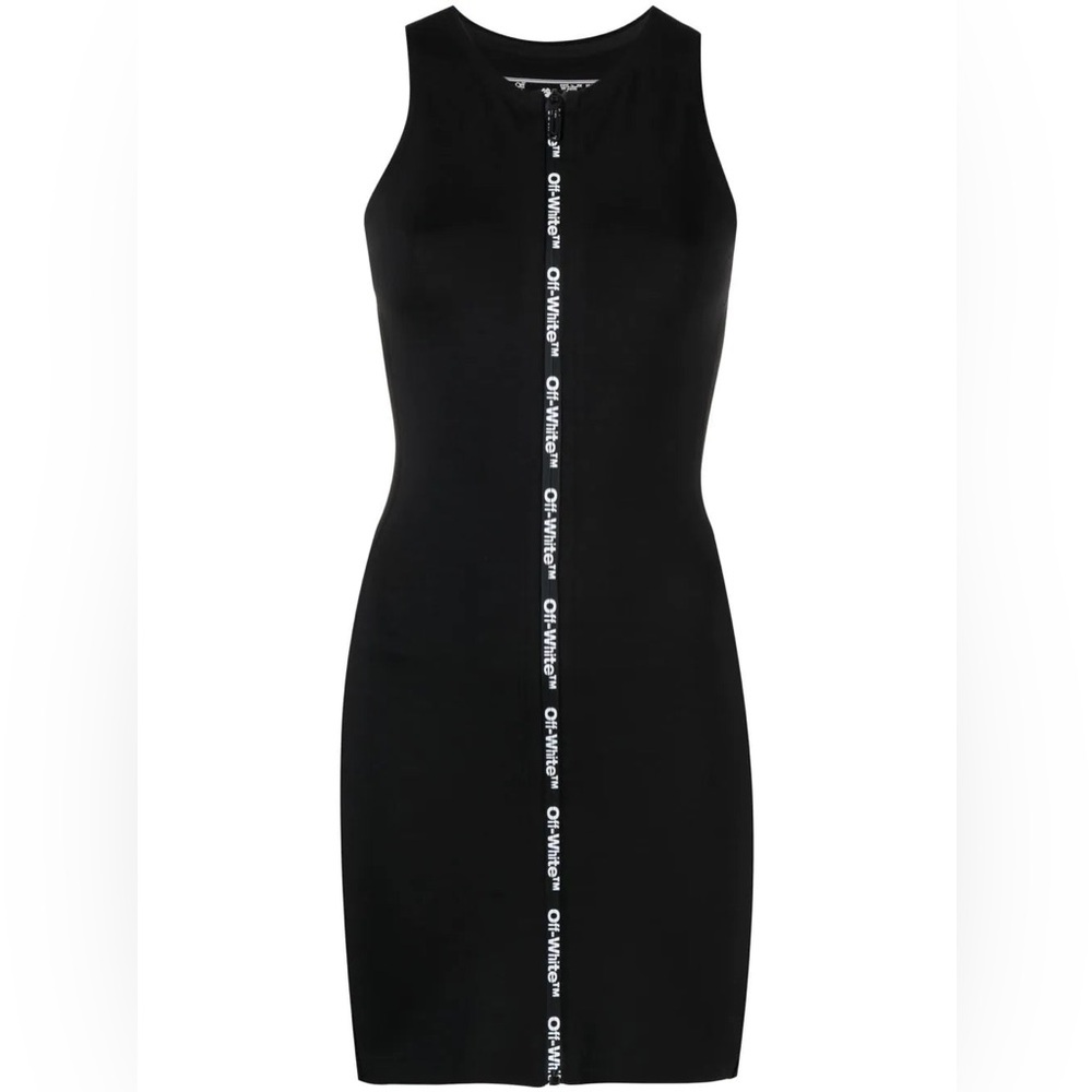 OFF-WHITE WOMEN Scuba Logo Zip Mini Dress Black